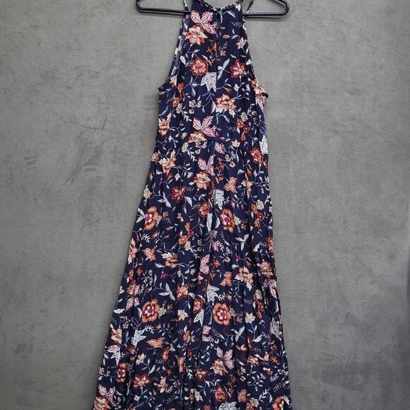 Old Navy Dress Blue Floral Halter Maxi Womens Medium Flirty Cottagecore Prairie - Picture 2 of 4